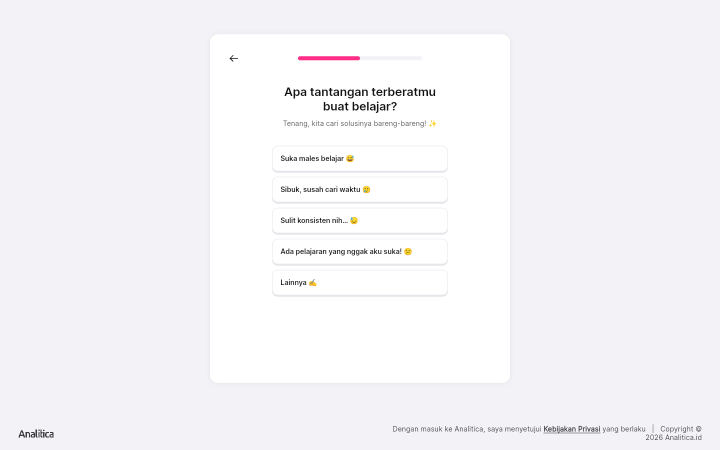 Layar Apa tantangan terberatmu buat belajar dengan lima pilihan jawaban.