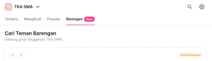 Circle TKA SMA pada akun gratis dengan tab Barengan aktif dan judul Cari Teman Barengan.