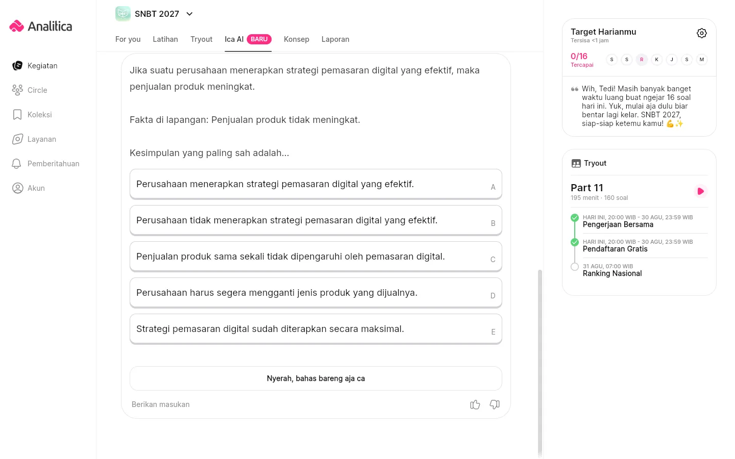 Soal latihan yang dibuat langsung di dalam obrolan chat.