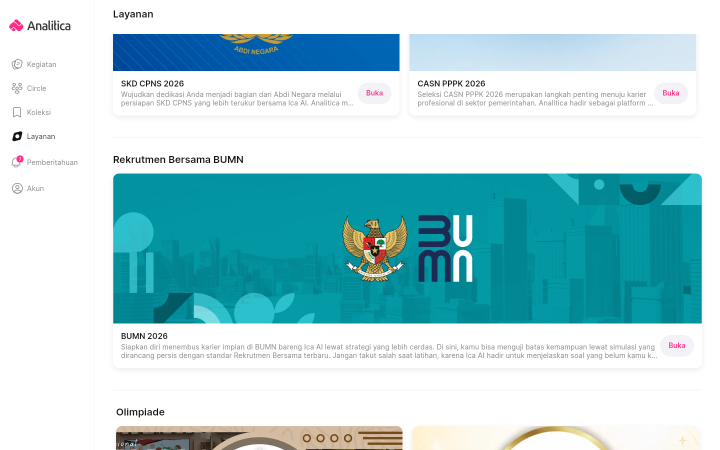 Kartu SKD CPNS 2026 dan CASN PPPK 2026, lalu kategori Rekrutmen Bersama BUMN dengan kartu BUMN 2026.