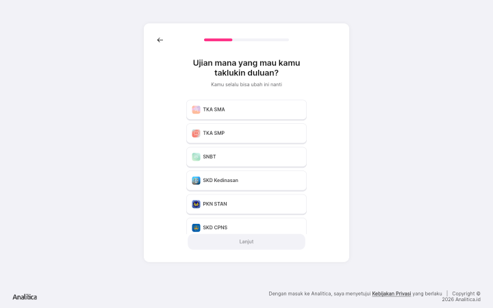 Daftar pilihan ujian yang sudah mengembang setelah menekan Lihat lainnya.