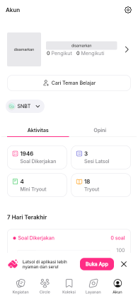 Halaman Akun pada tampilan HP, dengan ikon gerigi di kanan atas dan panah profil di sebelah nama. Foto dan nama disamarkan.
