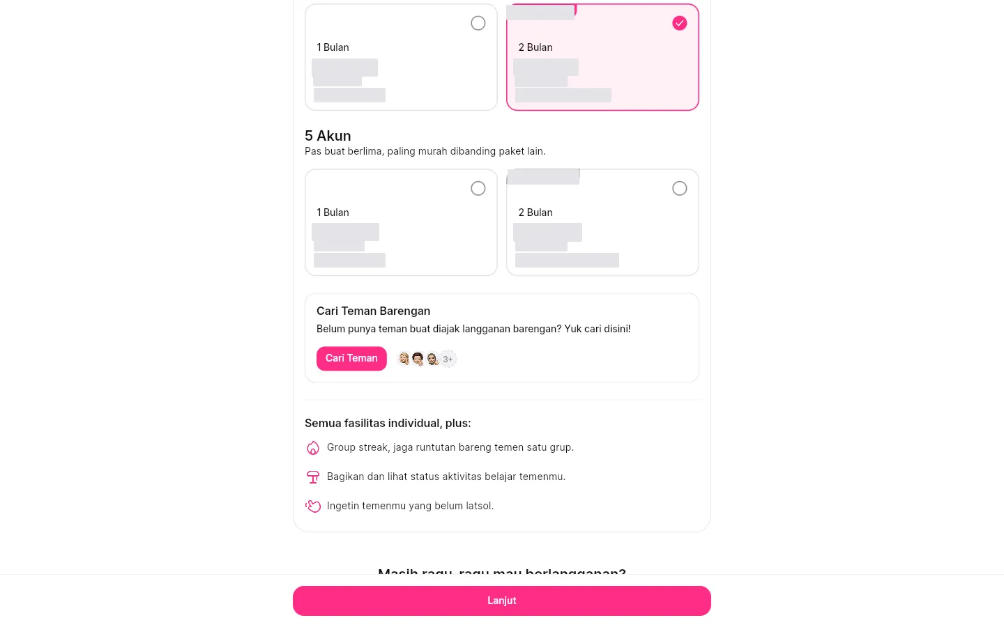 Bagian Cari Teman Barengan di dalam tab Barengan, dengan tombol Cari Teman dan tumpukan foto profil.