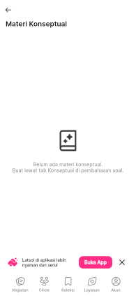 Galeri Materi Konseptual yang kosong menampilkan petunjuk untuk membuat materi melalui tab Konseptual pada pembahasan soal.