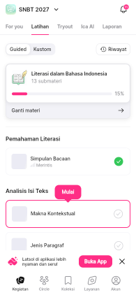 Setelah memilih layanan, buka Latihan untuk mulai berlatih per submateri.